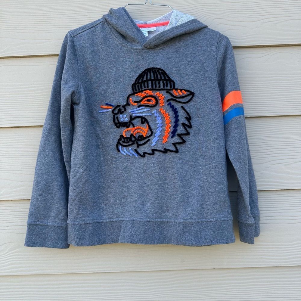 Rockets of Awesome Gray Embroidered 3D Tiger Hoodie Kids‎ Sz 12 Rare Designer